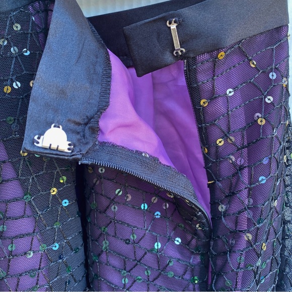 PLUS SIZE 2X BLACK SHEER SEQUIN SKIRT GOLD ART DECO PURPLE LINING HOLIDAY WITCHY - Picture 5 of 7
